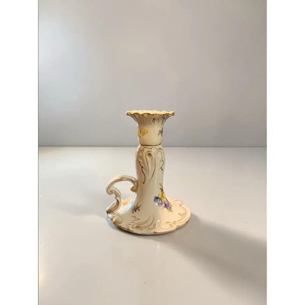 Antique Dresden Hand-Painted Porcelain Chamberstick